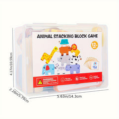 Wooden Animal Sorting & Stacking Blocks Game w/10 Challenge Cards