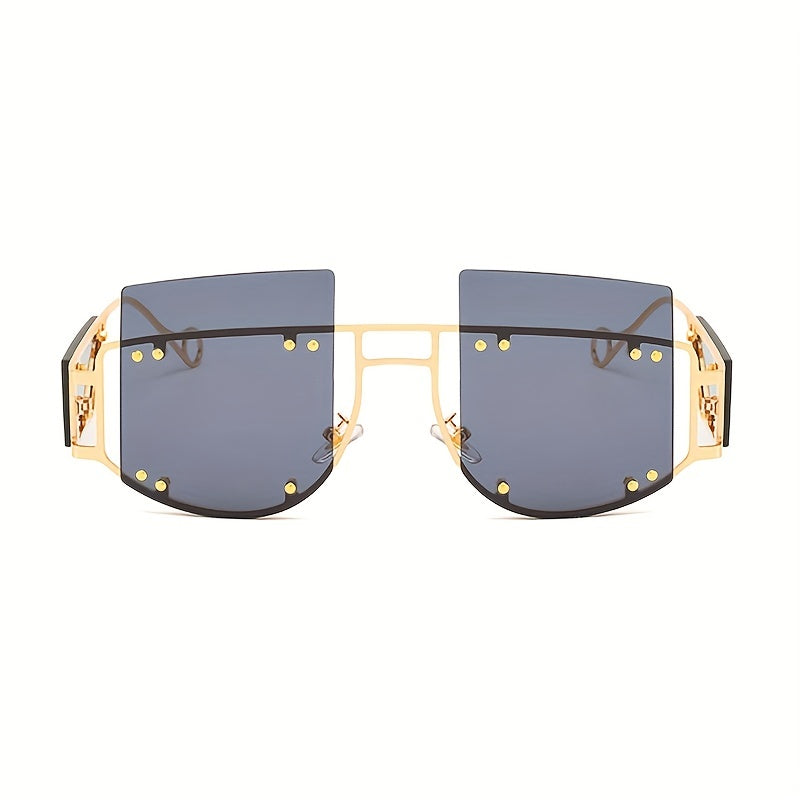 Y2K Rimless Sunglasses Rivet Tinted UV400 Sun Shades