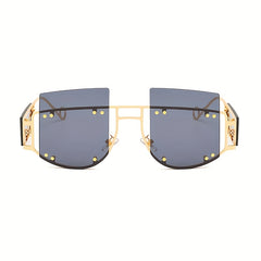 Y2K Rimless Sunglasses Rivet Tinted UV400 Sun Shades