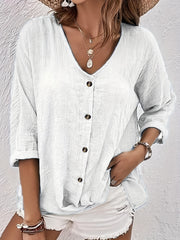  Casual Blouse Women's Solid Button Up Long Sleeve V Neck Shirt