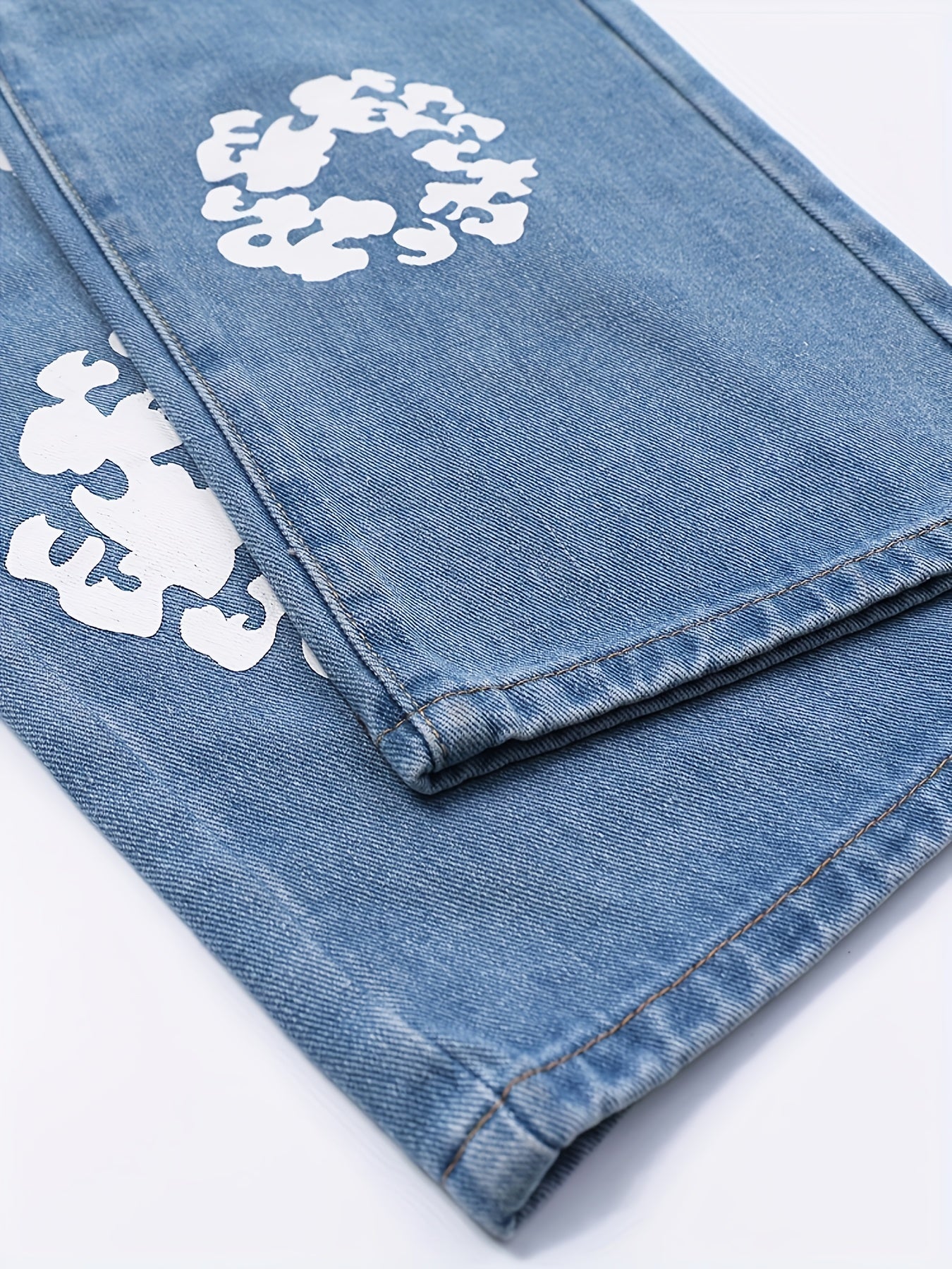 Men's Printed Denim Jeans Straight Leg Casual Street Style