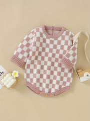 Baby Romper Stylish Chessboard Triangle Jumpsuit Combination Set