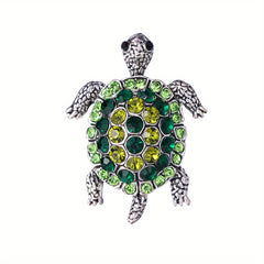 Hip Hop Green Turtle Animal Brooch Full Rhinestone