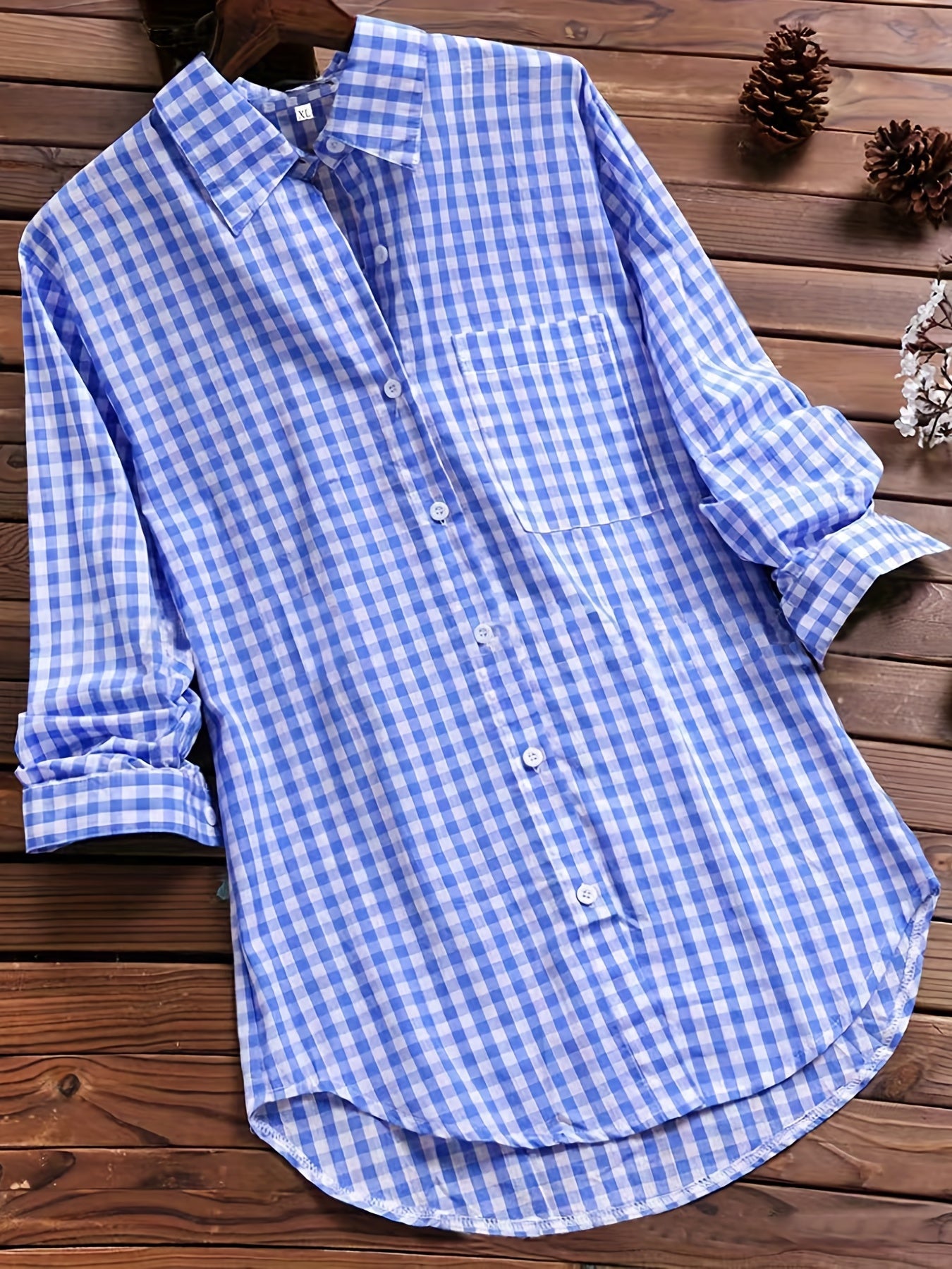  Gingham Print Long Sleeve Shirt