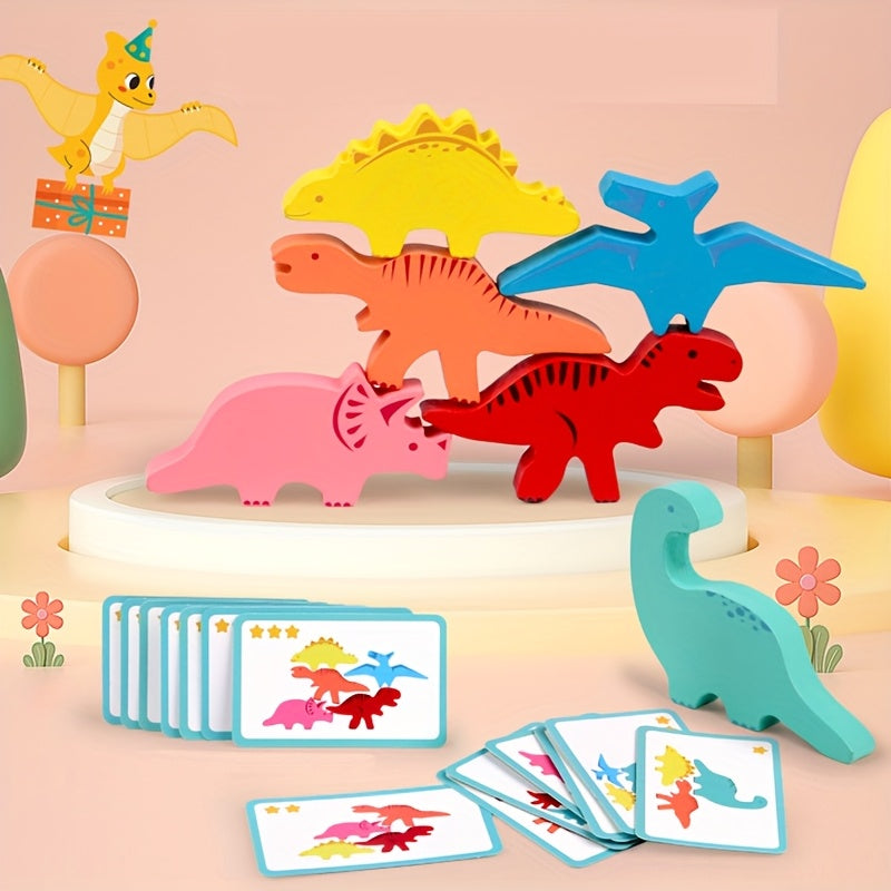 Wooden Dinosaur Stacking Game Educational 3D Building Toy