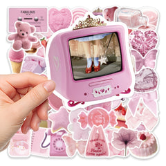 50 Pink Waterproof DIY Stickers for Phone Case Luggage Decor