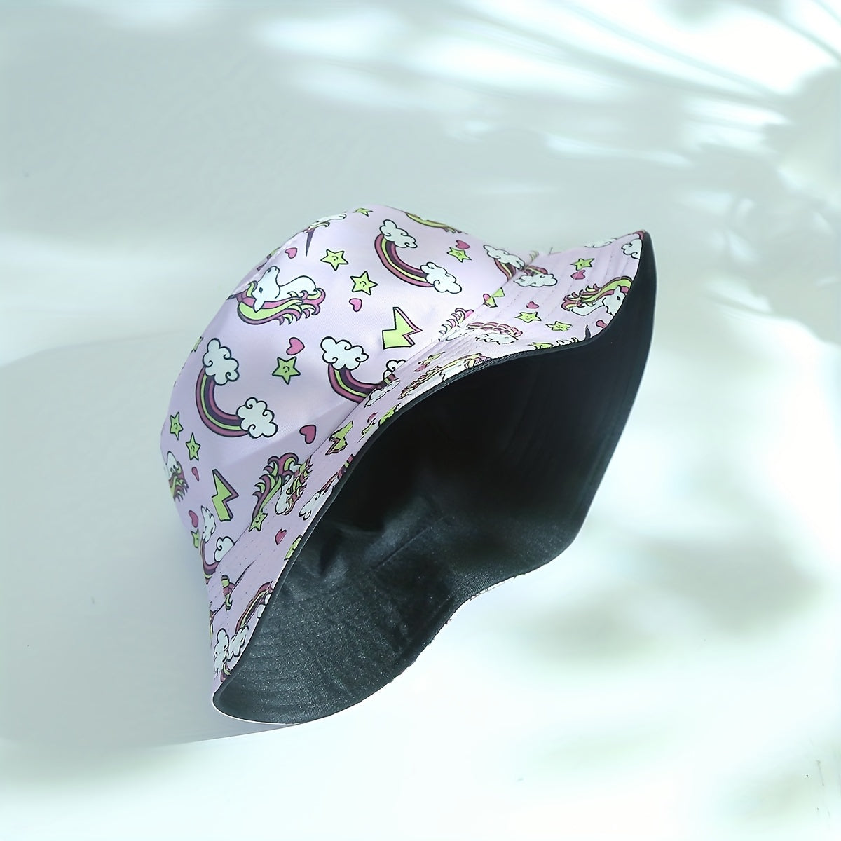 Pink Unicorn Print Bucket Hat Reversible Sunscreen Beach Hats