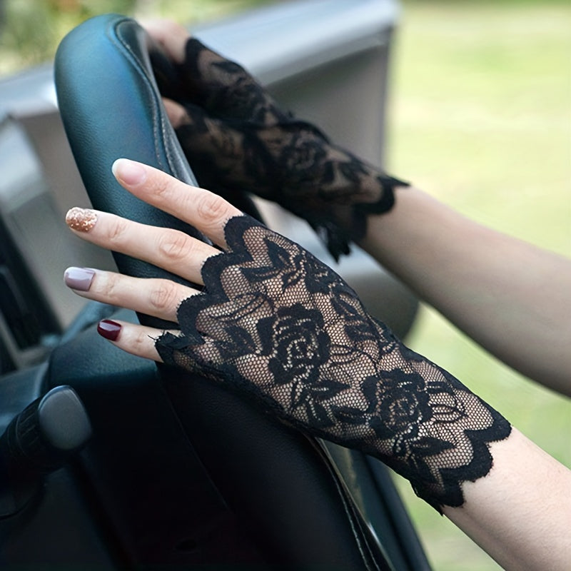 Lace Floral Short Gloves Hollow Out Fingerless Gloves For Women