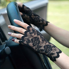 Lace Floral Short Gloves Hollow Out Fingerless Gloves For Women