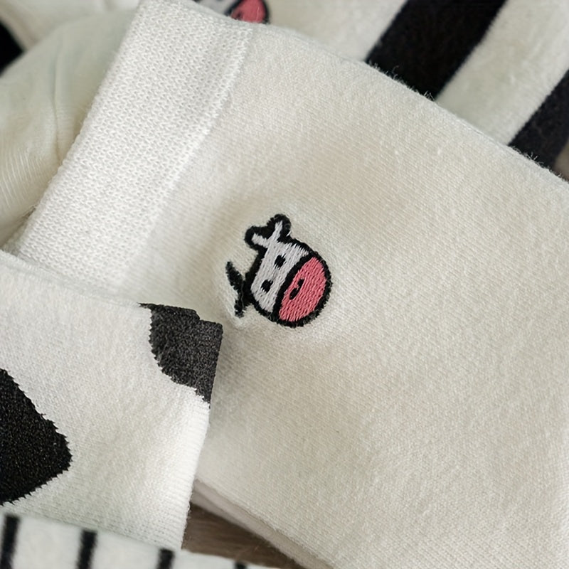 5 Pairs Cartoon Cow Print Socks Women's Comfy Mid Tube Stockings
