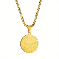 Men's Stainless Steel Ice Hockey Round Pendant Necklace