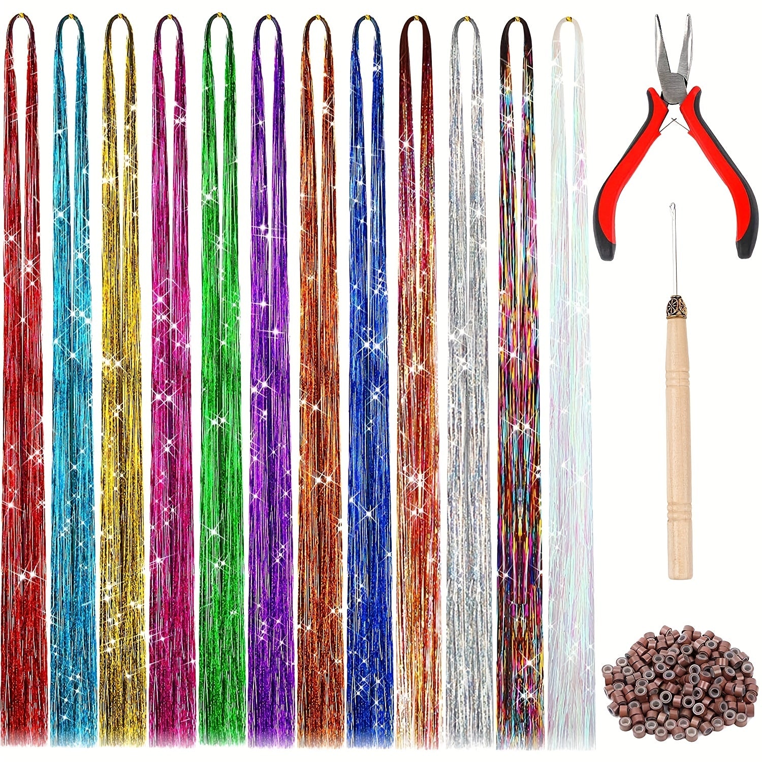 Hair Tinsel Kit With Tool Tinsel Hair Extensions 12 Colors Fairy Hair Tinsel