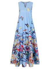  Butterfly Print Maxi Dress with Pockets