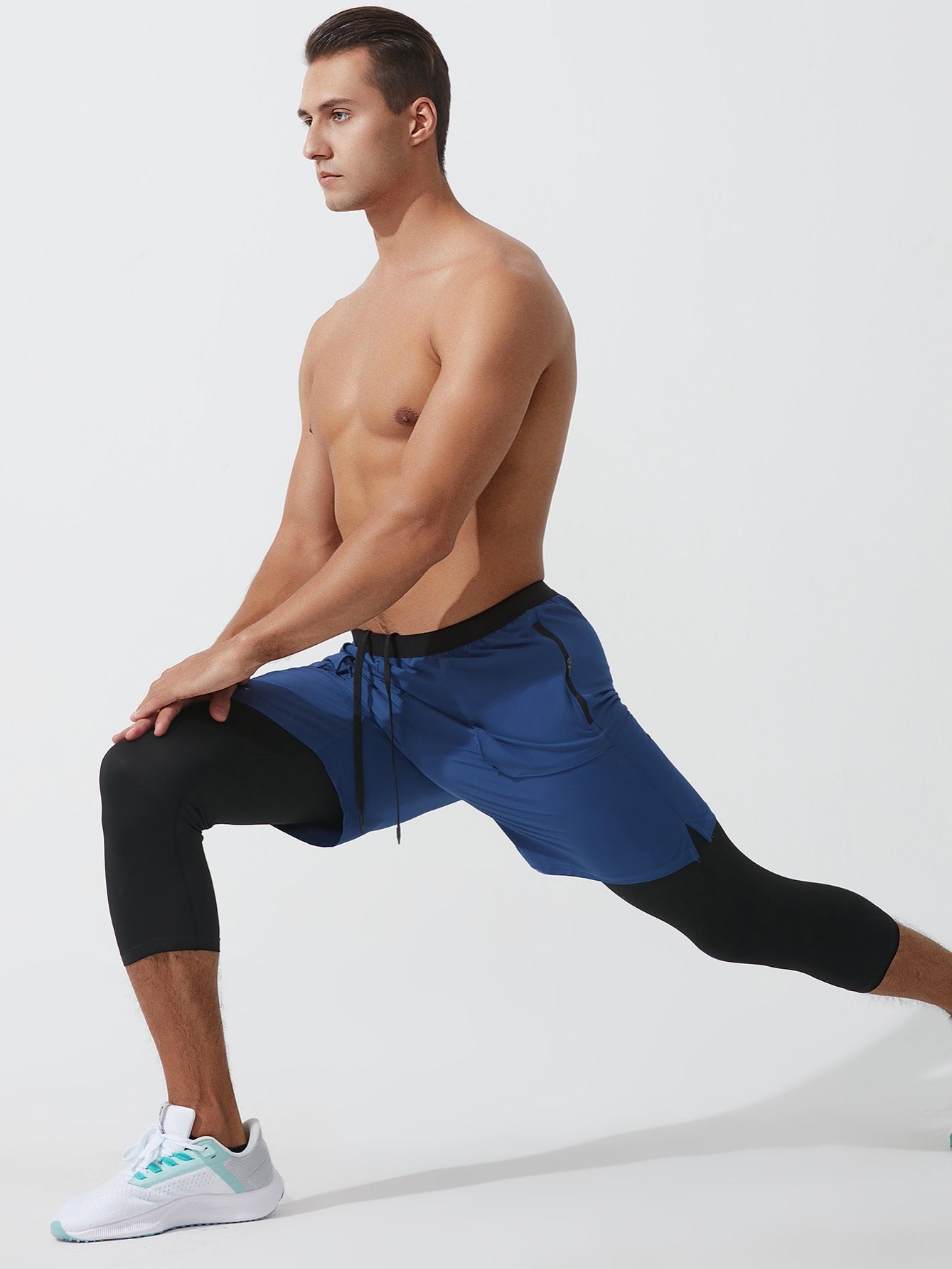 Men's Double Layer Capris With Pockets High Stretch Drawstring