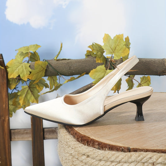 Women's Solid Kitten Heels Pointed Toe Slingback Shoes Wedding Pumps