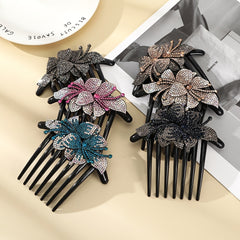 Vintage Crystal Hair Comb Barrettes Rhinestone Flower Clips Ponytail Holder