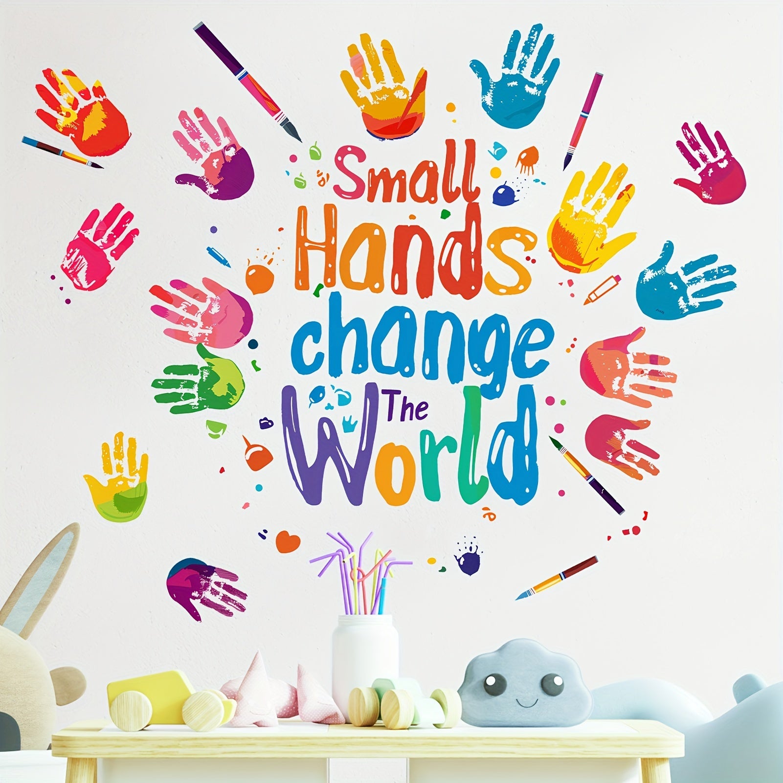 Inspirational Peel & Stick Vinyl Decal - Change The World Hands Graffiti Art