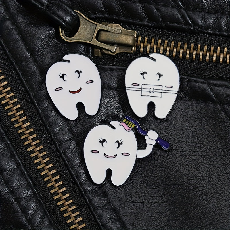 7pcs Love Tooth Care Funny Expression Christmas Hat Brooch Holiday Gift