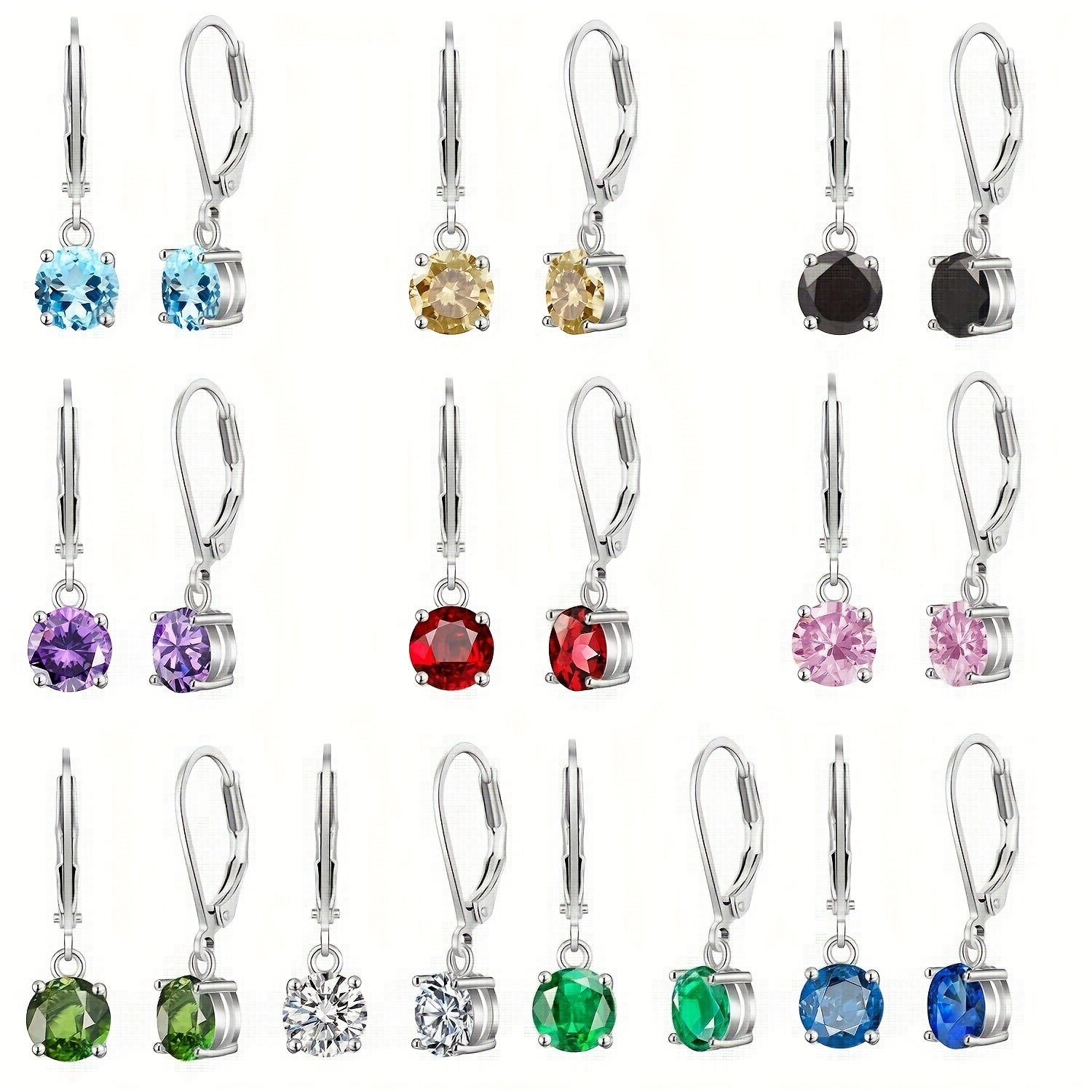 Zircon Drop Earrings - Bright & Vibrant Dangle Aretes, Leverback Hoop for Girls