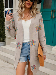  Star Print Long Sleeve Open Front Cardigan