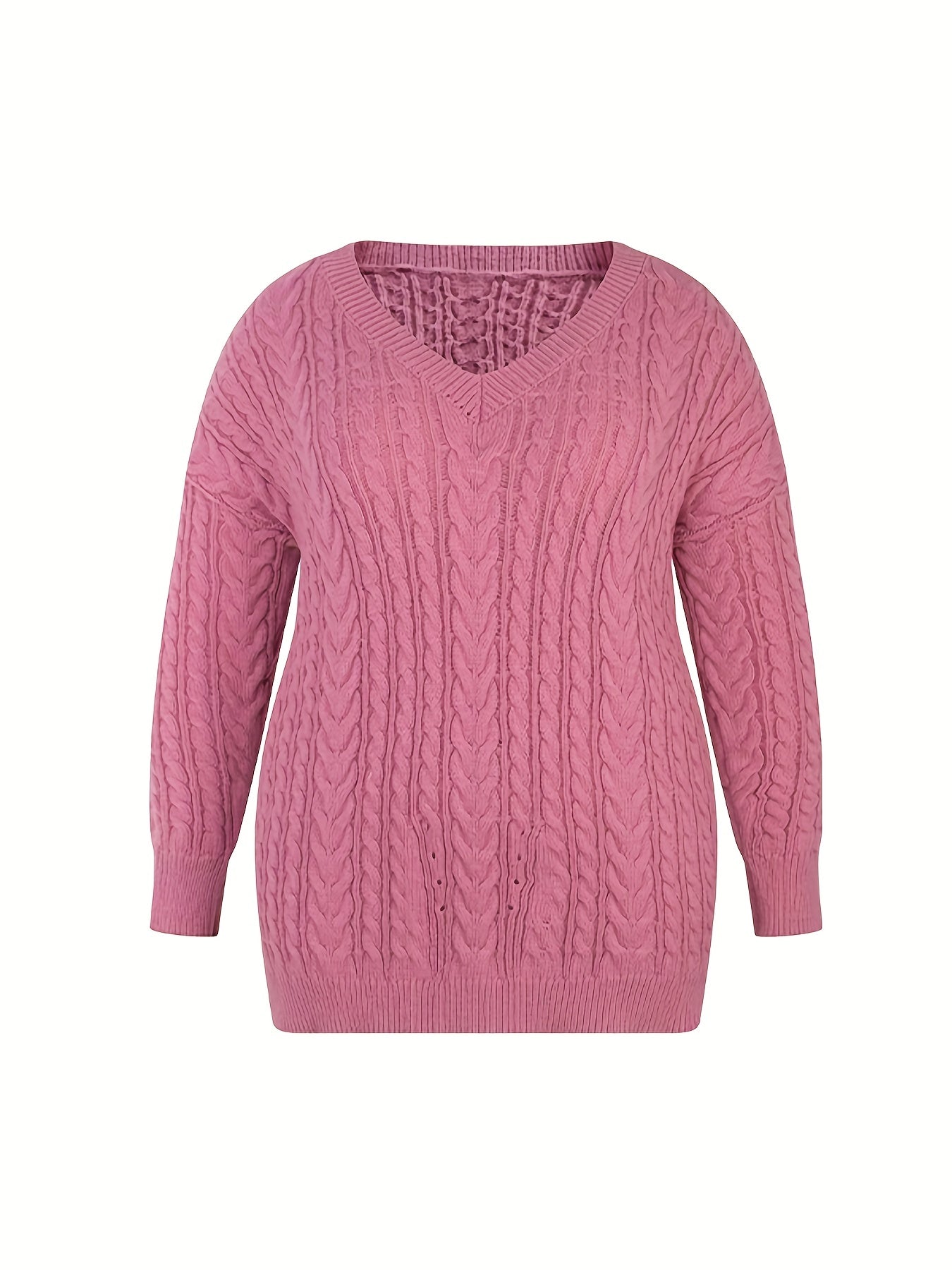  Solid Jacquard Drop Shoulder V Neck Sweater