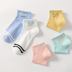 5 Pairs Letter Print Sports Short Socks Women's Stockings & Hosiery