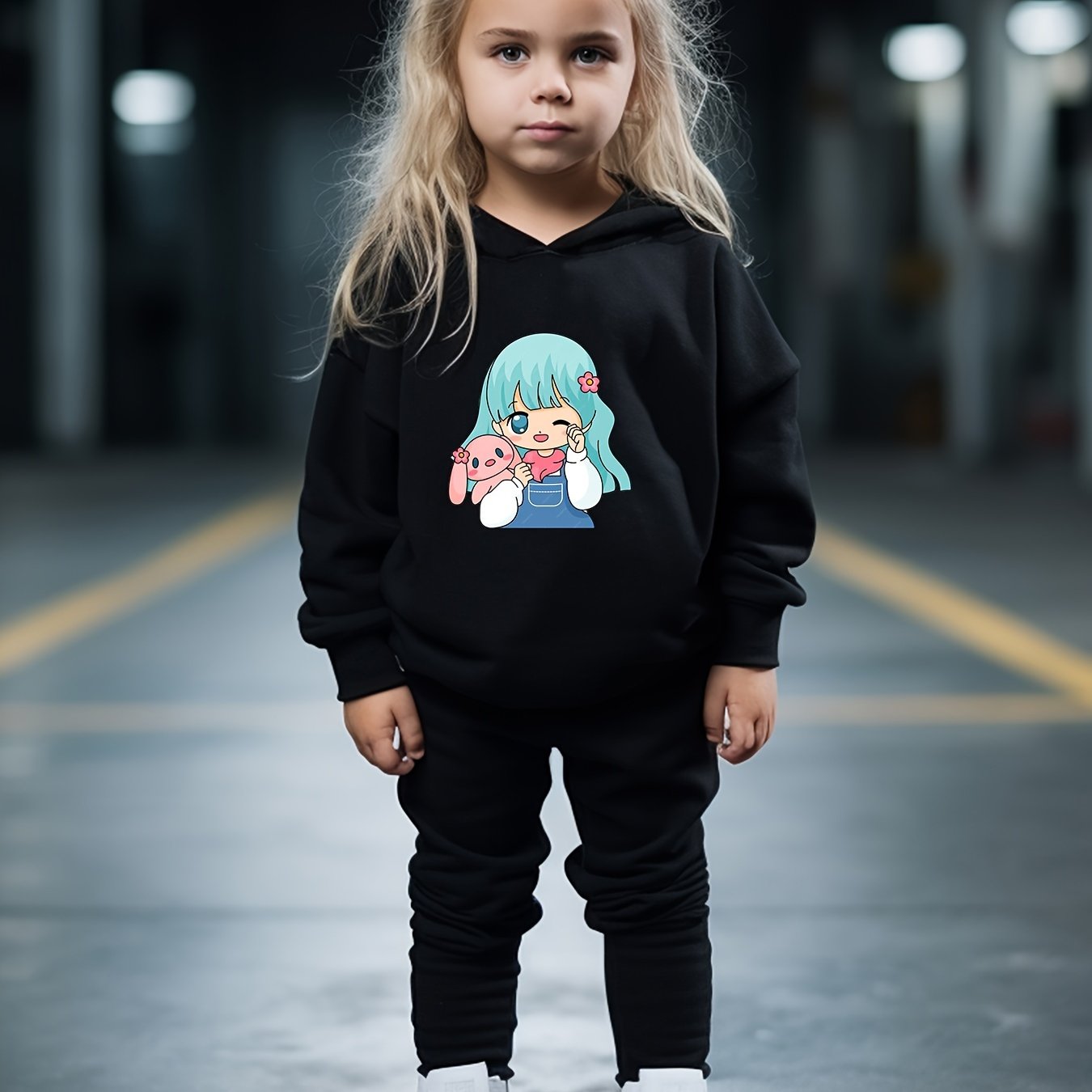 OERYUI 2pcs Cartoon Girl Print Hoodies Pants Set For Girls Boys