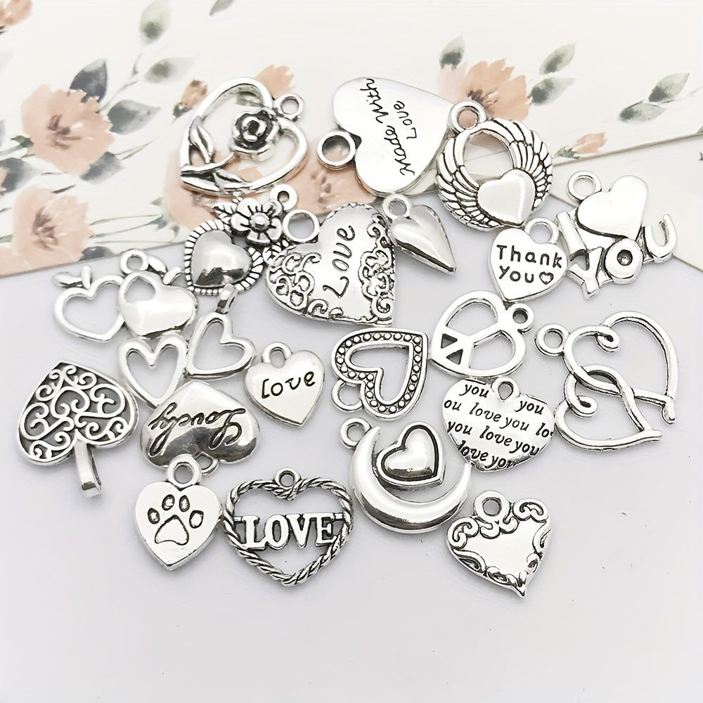20pcs Antique Silver Heart Charms Pendants DIY Jewelry Making Findings