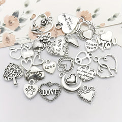 20pcs Antique Silver Heart Charms Pendants DIY Jewelry Making Findings