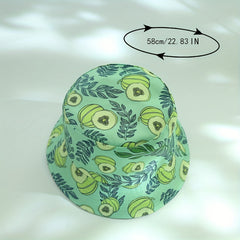 Green Plantain Bucket Hat Printed Cartoon Reversible Sunscreen Beach Hats Fisher