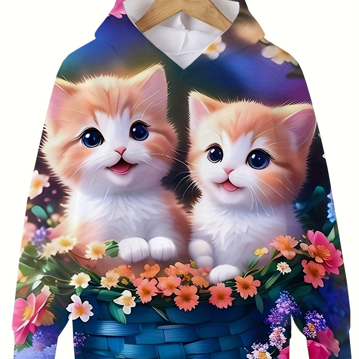 Adorable Kitten Crew Hooded Sweatshirt Long Sleeve Pullover
