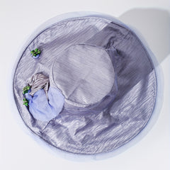 Purple Lace Sun Hat Flower Leaf Crinkle Bucket Hat Wide Brim