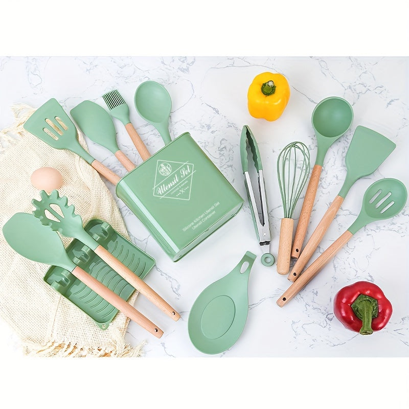 14pcs Non Stick Silicone Utensil Set with Storage Bucket Holder