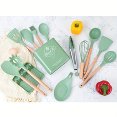 14pcs Non Stick Silicone Utensil Set with Storage Bucket Holder