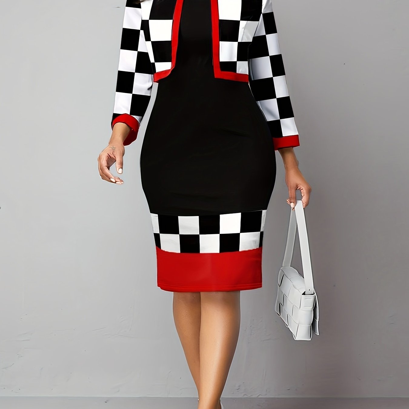  Colorblock Checker Print 2-Piece Set