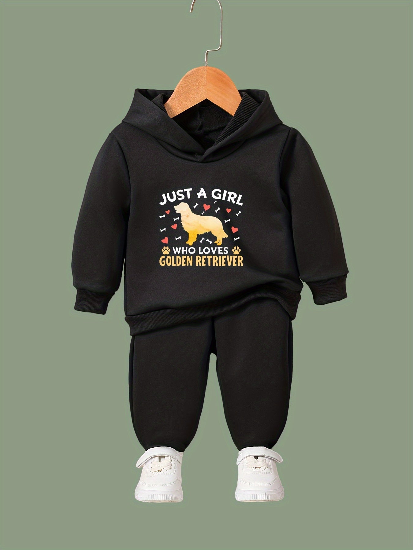 Girls Boys 2pcs Golden Retriever Print Hooded Set for Sports