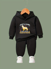 Girls Boys 2pcs Golden Retriever Print Hooded Set for Sports