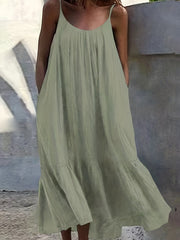  Solid Ruffle Trim Maxi Cami Dress