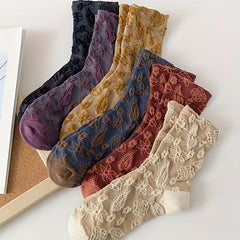 6 Pairs Floral Print Socks Women's Stockings & Hosiery