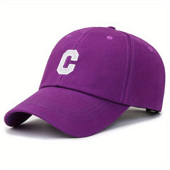 C Label Baseball Cap Cotton Solid Adjustable Sports Hat Outdoor Sunscree