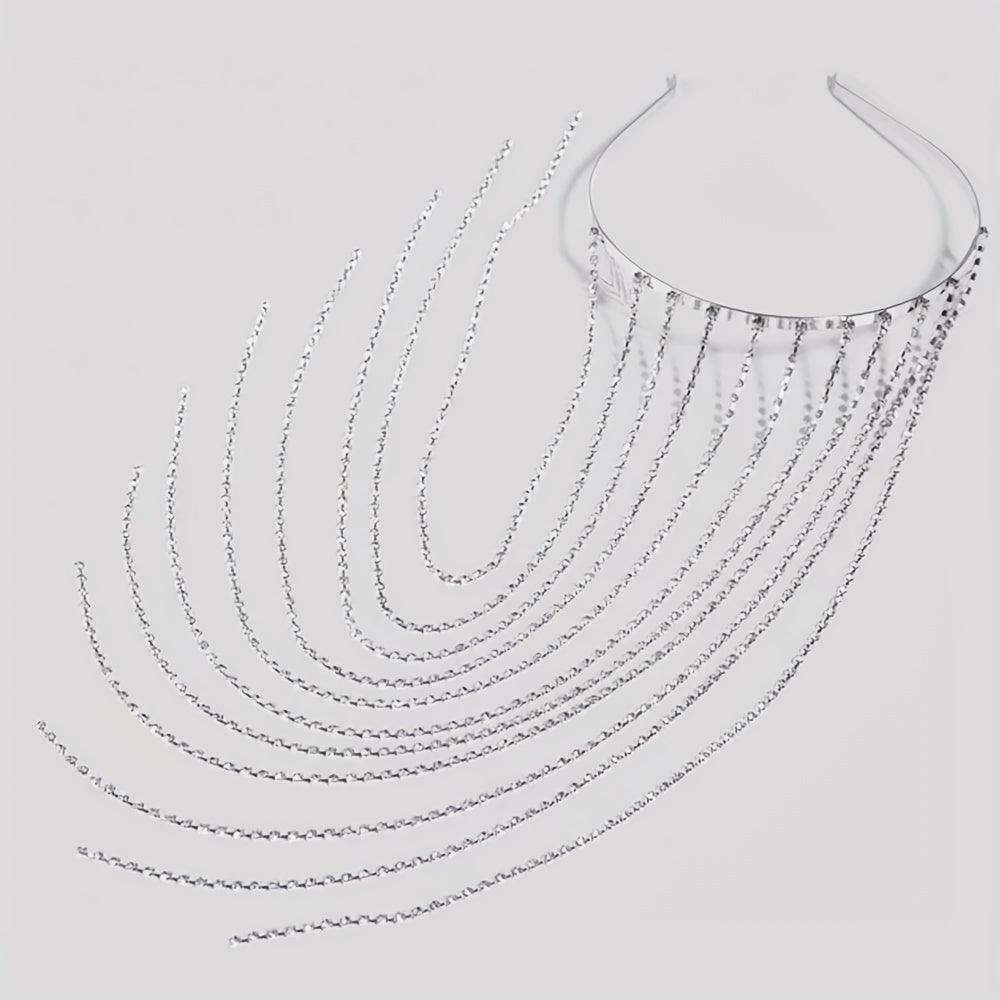 Women's Rhinestone Tassel Headband Long Bridal Hair Chain Jewelry