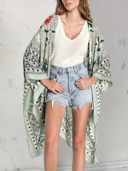  Boho Cover Up Women's Plus Scarf & Paisley Print Batwing Sleeve