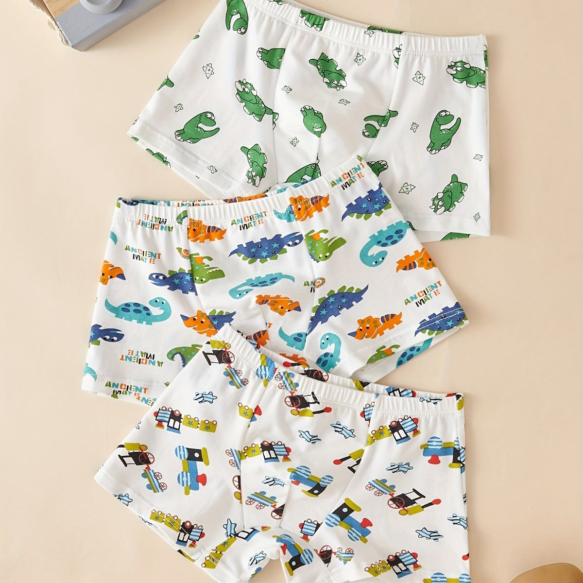 3pcs Boys Boxer Briefs Cartoon Dinosaur Train Print Underwear Kids Clothes