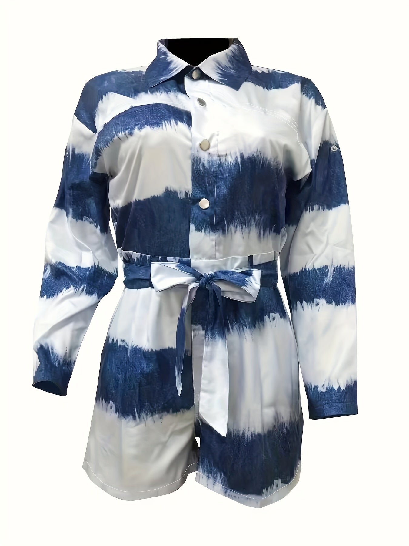 Random Print Long Sleeve Casual Jumpsuit Women's Clothing