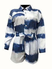 Random Print Long Sleeve Casual Jumpsuit Women's Clothing