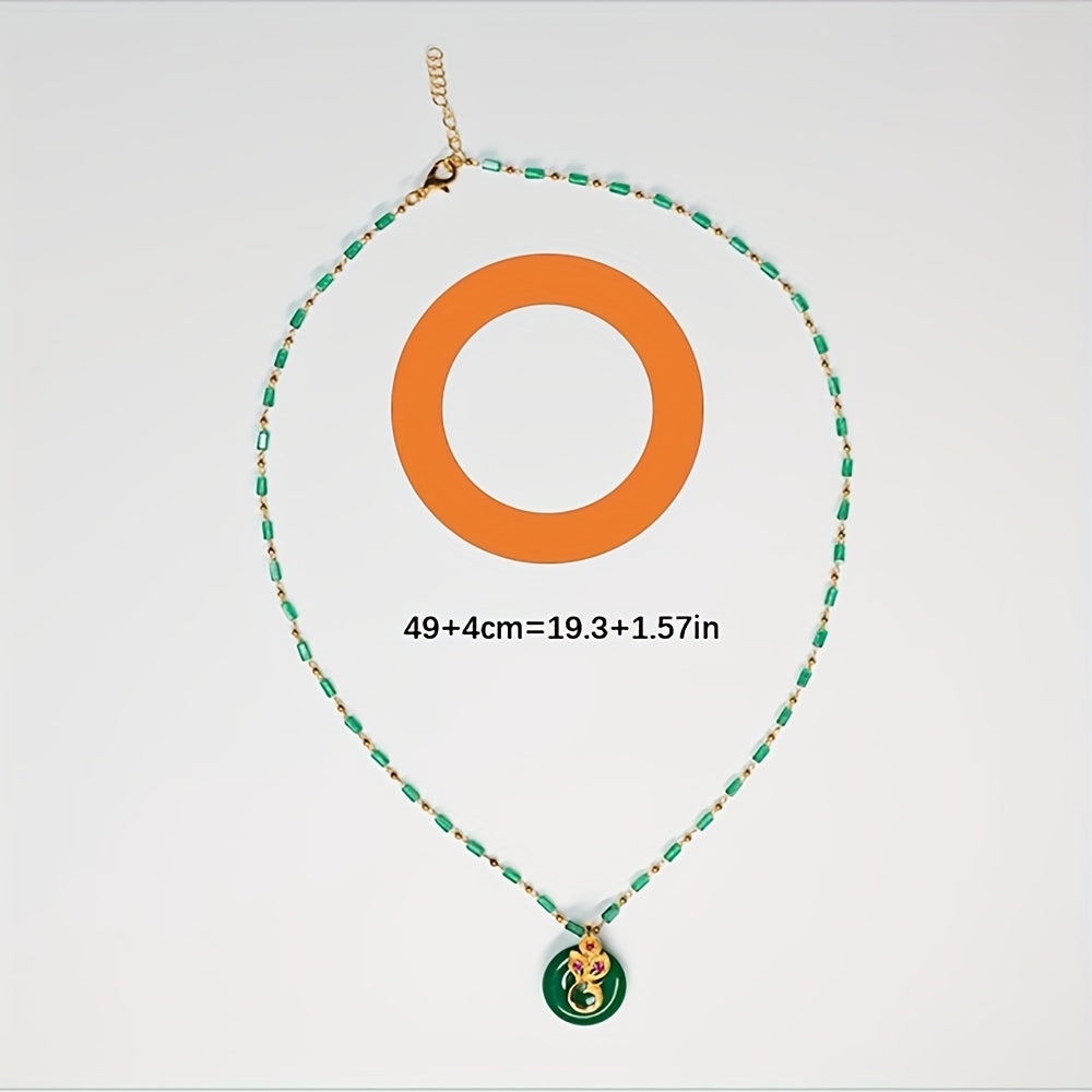 Handcrafted Simulated Jade Peacock Pendant Necklace - Good Luck Gift