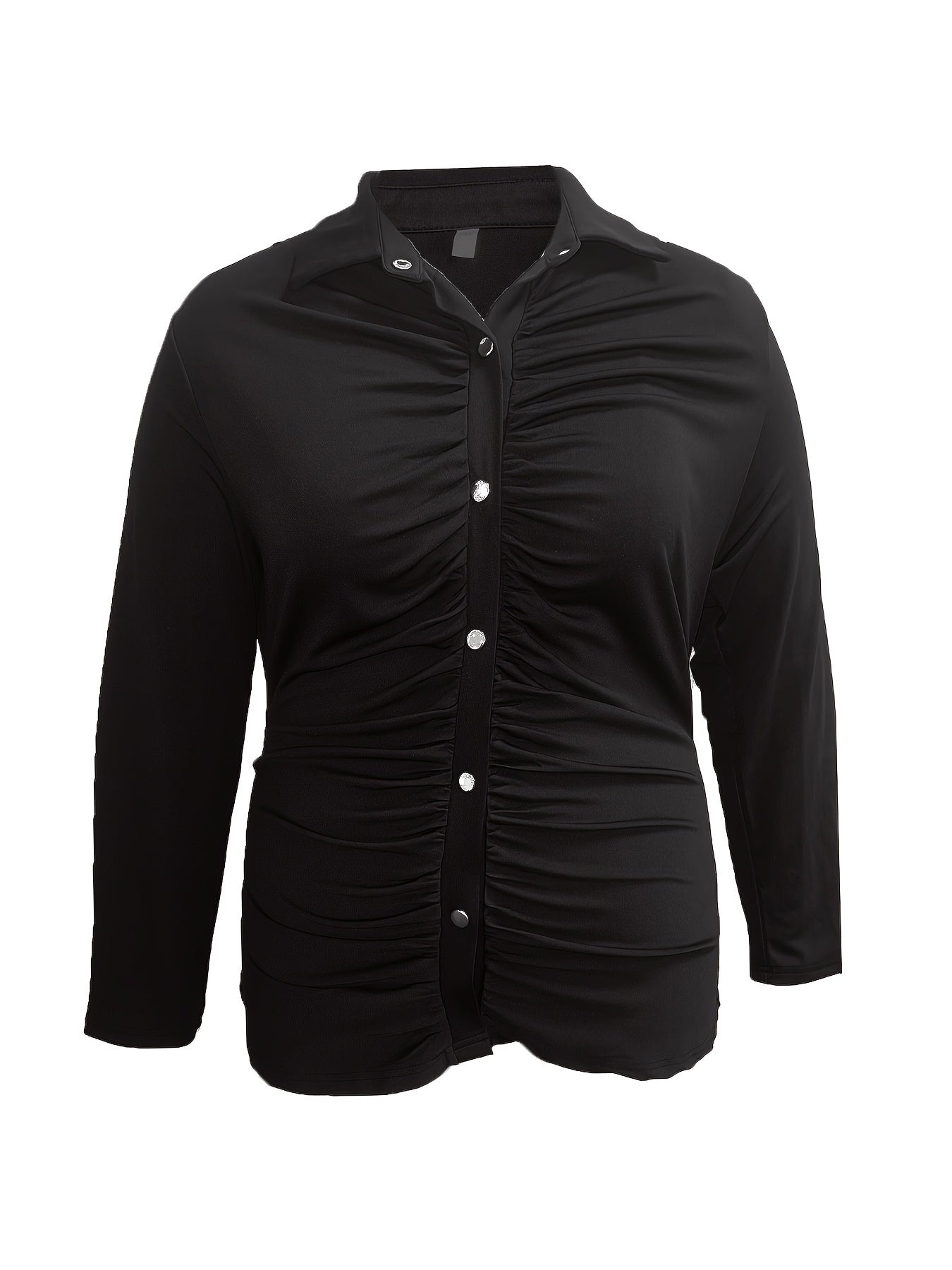  Solid Button Down Long Sleeve Blouse