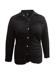  Solid Button Down Long Sleeve Blouse