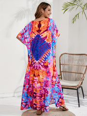  Boho Tie Dye Geo Pattern Cover Up Maxi Dress