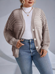  Casual Cardigan Women's Plus Hollow Out Long Sleeve Button Up Sweater